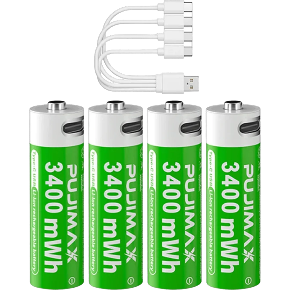 Rechargable batteries AA and AAA with type c port and package for packing 4 pcs with all in one charging cable