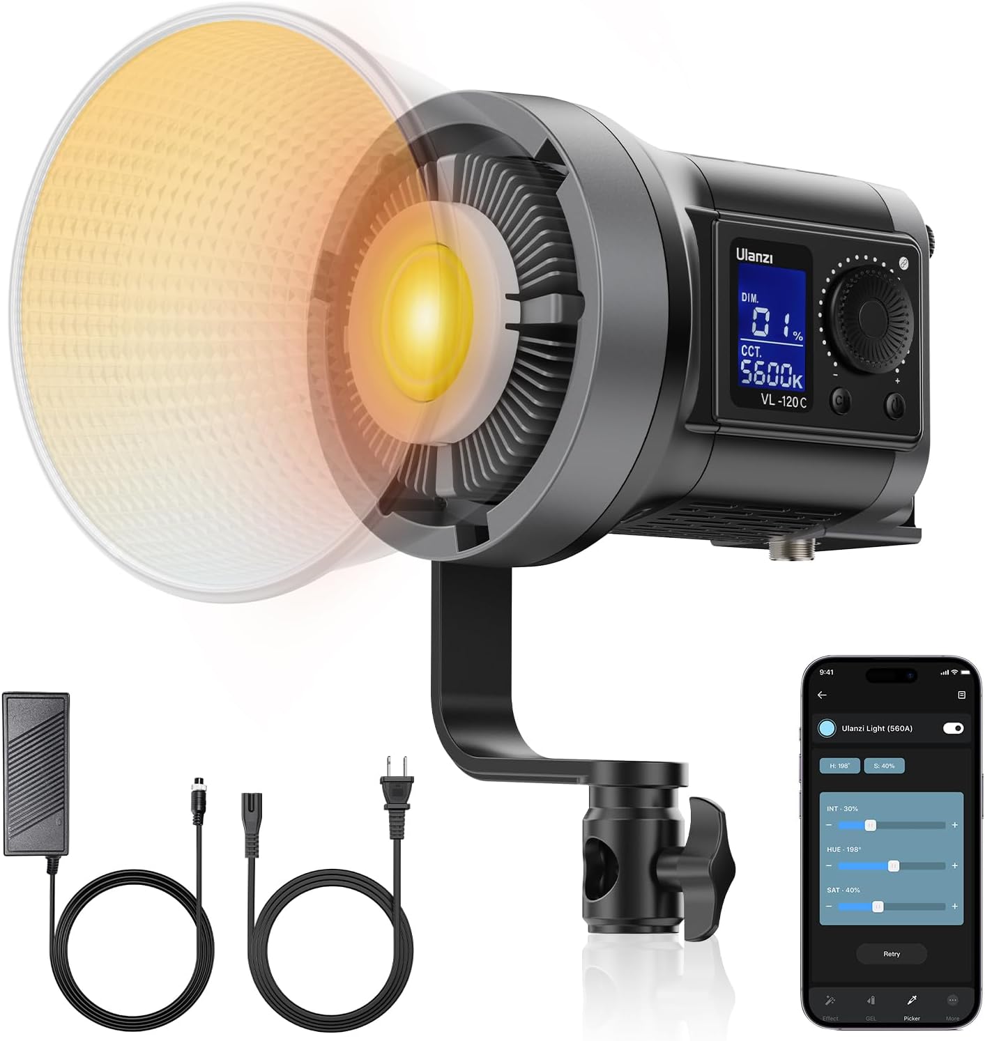Ulanzi VL 120Bi open box 120 watts video light COB continuous output lighting 2700k-6500K Adapter and V-Mount for Battery Powered