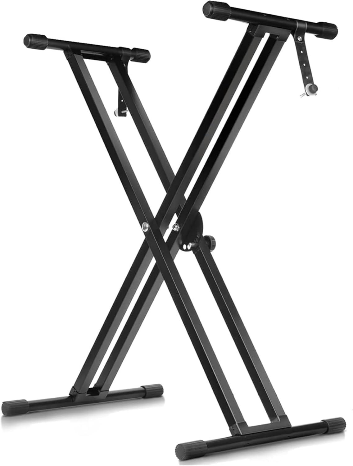 Piano Keyboard stand Double X Heavy Duty 7 Adjustable Heights & Width Digital Electric Synthesizer Music Stands For 61 76 88 Keys w Secure Locking Strap KS 2X BLK