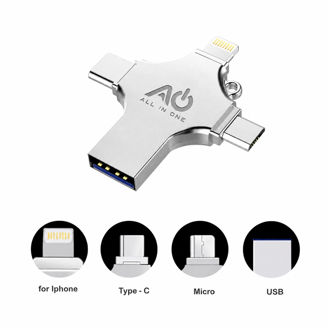 USB 4 in 1 OTG drive for iphone android tablet and pc usb A ,type c , thunderbolt , android port