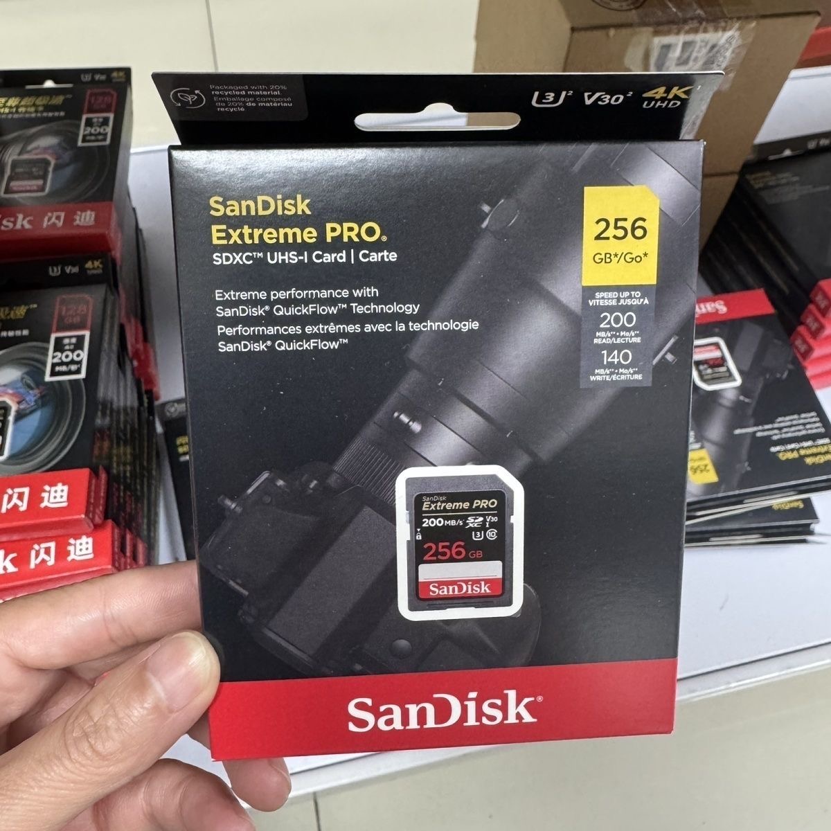 256GB SanDisk v30 4K sd memory card 200mb/s R 90mb/s Write SDXC UHS extreme pro
