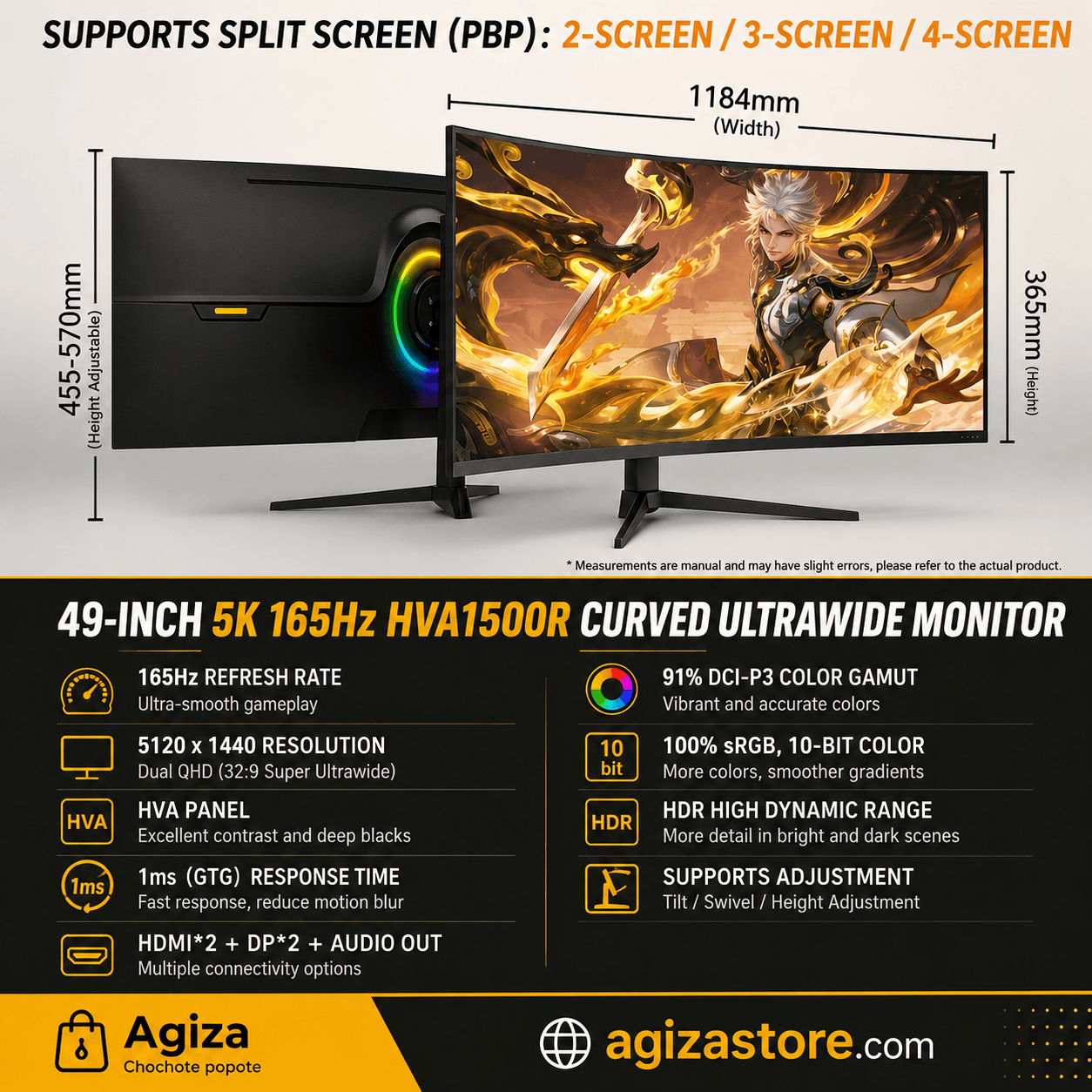 49 inch 5k 165hz HVA 1500r curve Gaming and forex trading monitor