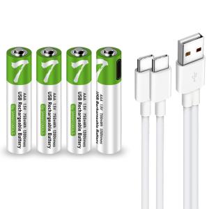 USB Rechargeable AAA Batteries, [1.5V, 4-Pack] 1300mWh Lithium Battery with Type C Cable, 1000+ Cycles Triple A Batteries for Remote Controls, Wireless Mouse, LED Flashlights.