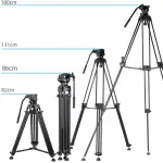 XILETU XV193B 1.8M Professional Heavy Duty Stable Aluminum Non-slip Video Tripod with Fluid Head for Camcorder DSLR Camera DV