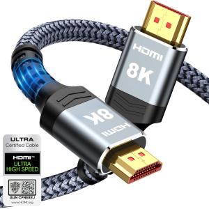 8K 10K 4K HDMI Cable 48Gbps 6.6FT/2M, Certified Ultra High Speed HDMI® Cable Braided Cord-4K@120Hz 8K@60Hz, DTS:X, HDCP 2.2 & 2.3, HDR 10 Compatible with Roku TV/PS5/HDTV/Blu-ray
