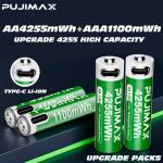 USB Rechargeable AAA Batteries, [1.5V, 4-Pack] 1300mWh Lithium Battery with Type C Cable, 1000+ Cycles Triple A Batteries for Remote Controls, Wireless Mouse, LED Flashlights.