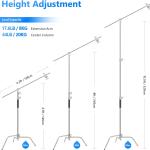 C stand with boom stand Professional 10.5ft/320cm Photography Light Stand with 4.2ft/128cm Holding Arm, 2 Grip Head for Studio Monolight, Softbox, Reflector