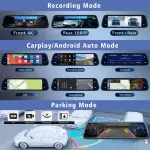 Rearview Mirror touch screen Carplay with 10" and Android Auto GPS 5G WIFI AUX Stream  Dashcam Camera Drive Recorder FM