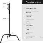 Soonpho Heavy Duty C-Stand,Steel Photography Light Stand,Adjustable 5-10.8 feet Sturdy Tripod for Studio Softbox, Monolights,LED Light,Reflector, Umbrella（Black）