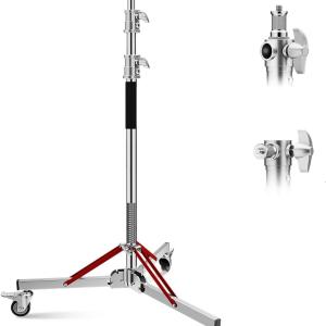 Heavy Duty Light Stand with Casters 100% Stainless Steel 30kg/66lb Load Bearing Adjustable 130/4.3ft - 305CM/10ft Tripod Light Stand with Wheels