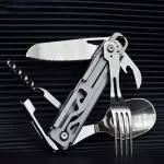 Folding Camping Cutlery Multi function Portable Knife fork spoon Bottle Opener.