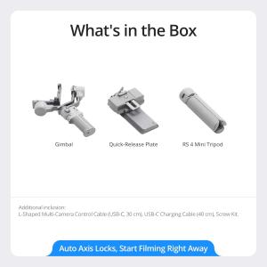 DJI RS 4 Mini Combo, Gimbal Stabilizer for Cameras Canon/Sony/Panasonic/Nikon/Fujifilm, Auto Axis Locks, Intelligent Tracking, 2kg/4.4lbs Payload, Camera Gimbal, Camera Stabilizer, Briefcase Handle