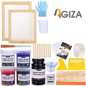 Screen Printing Kit with 4 Color Screen Printing Ink, 2 Size Screen Printing Frame and Squeegees for Screen Printing